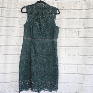 Bardot Sleeveless Back Zip Lined Paris Lace Mini Body-Con Dress Green X-Small